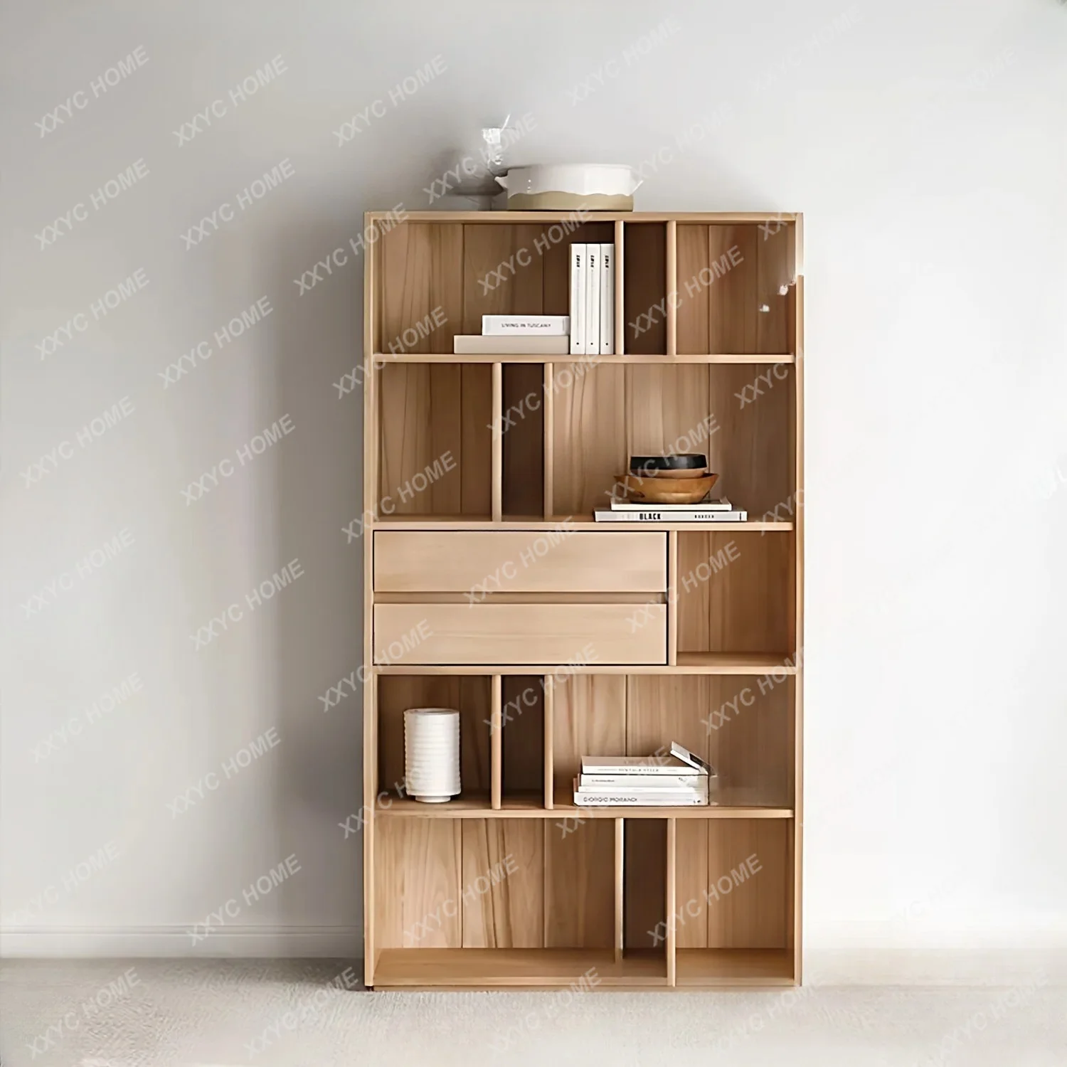 solid wood bookshelf floor-to-ceiling study ash wood bookcase high-end open shelf customization