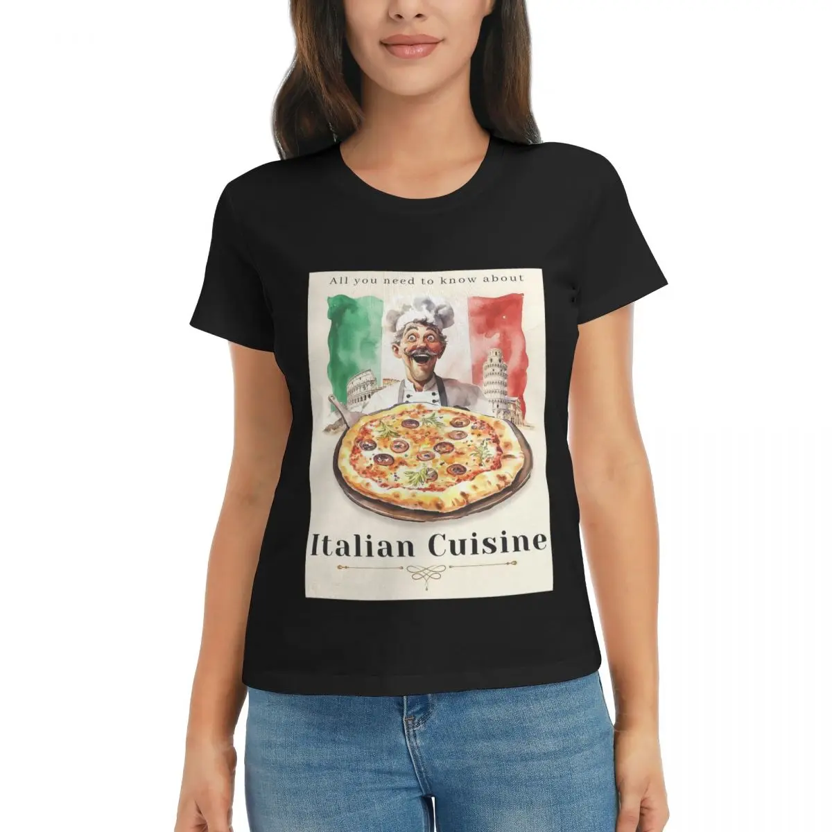 

Женская футболка с итальянским флагом, пицца, летние футболки с короткими рукавами, хлопковые футболки с круглым вырезом, одежда, топы, уличная одежда