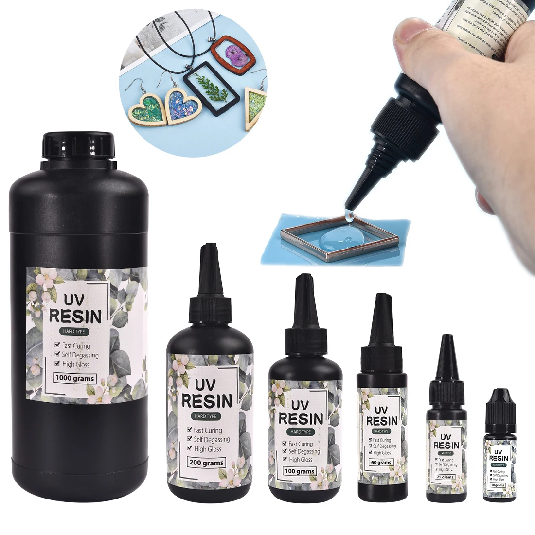 Hard UV Resin Glue Crystal Ultraviolet Curing Epoxy Resin UV Glue Resin Mold Gel DIY Jewelry Making Craft 10/25/60/100/200/1000g