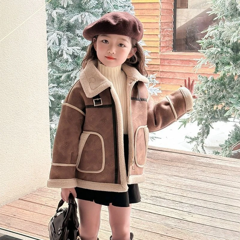 

2025 New Release Stylish Winterwear Girls' Winter Thickened Faux Fur Coat with Fleece Lining