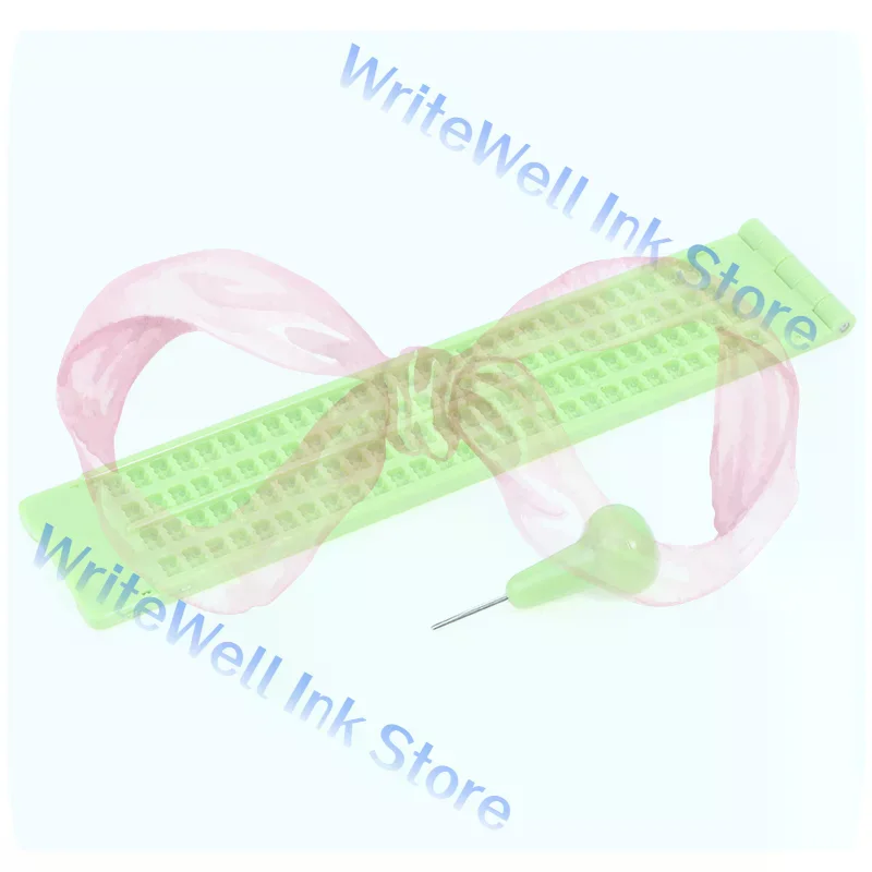 1Set Plastic Green Braille Writing Slate With Stylus School Portable Practical Practice