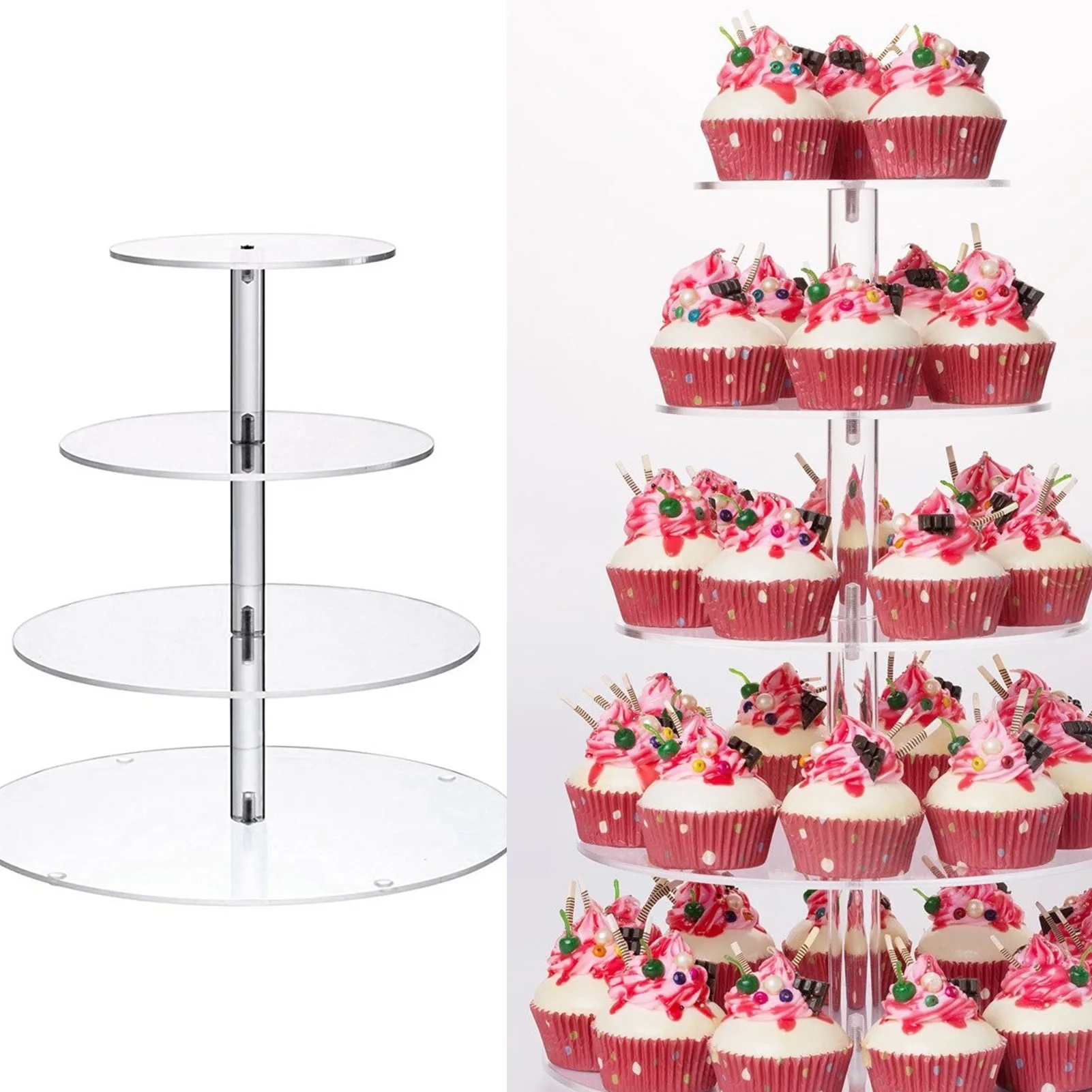 

4 Tier Wedding Cake Stand Crystal Acrylic Cup Shelf Cupcake Holder Cake Display Plate Birthday Party Decoration Cake Shops