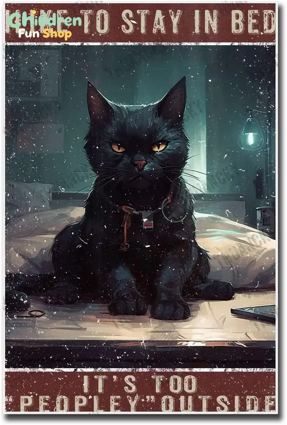 THUANCKY Giclee Canvas Artwork Black I Like to Stay in Bed It‘s Too People Outside Retro Wall Decor for Bathroom Living Room-