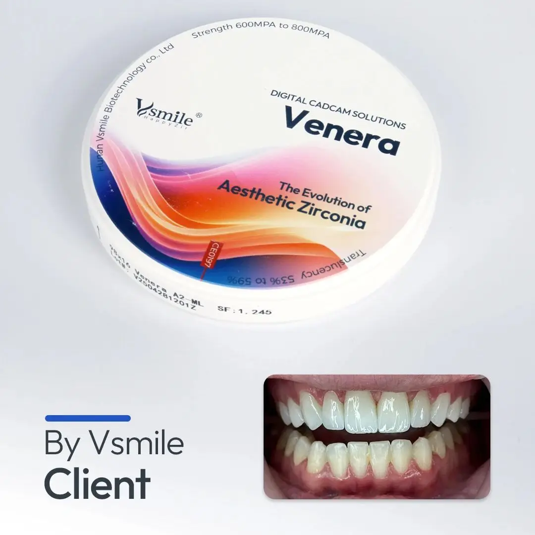 

Dental Lab 98/95/Amann-D shape Vsmile Verera Zirconia Disc CADCAM 53-59% Translucency 3D Multilayer Anterior Zirconia Block