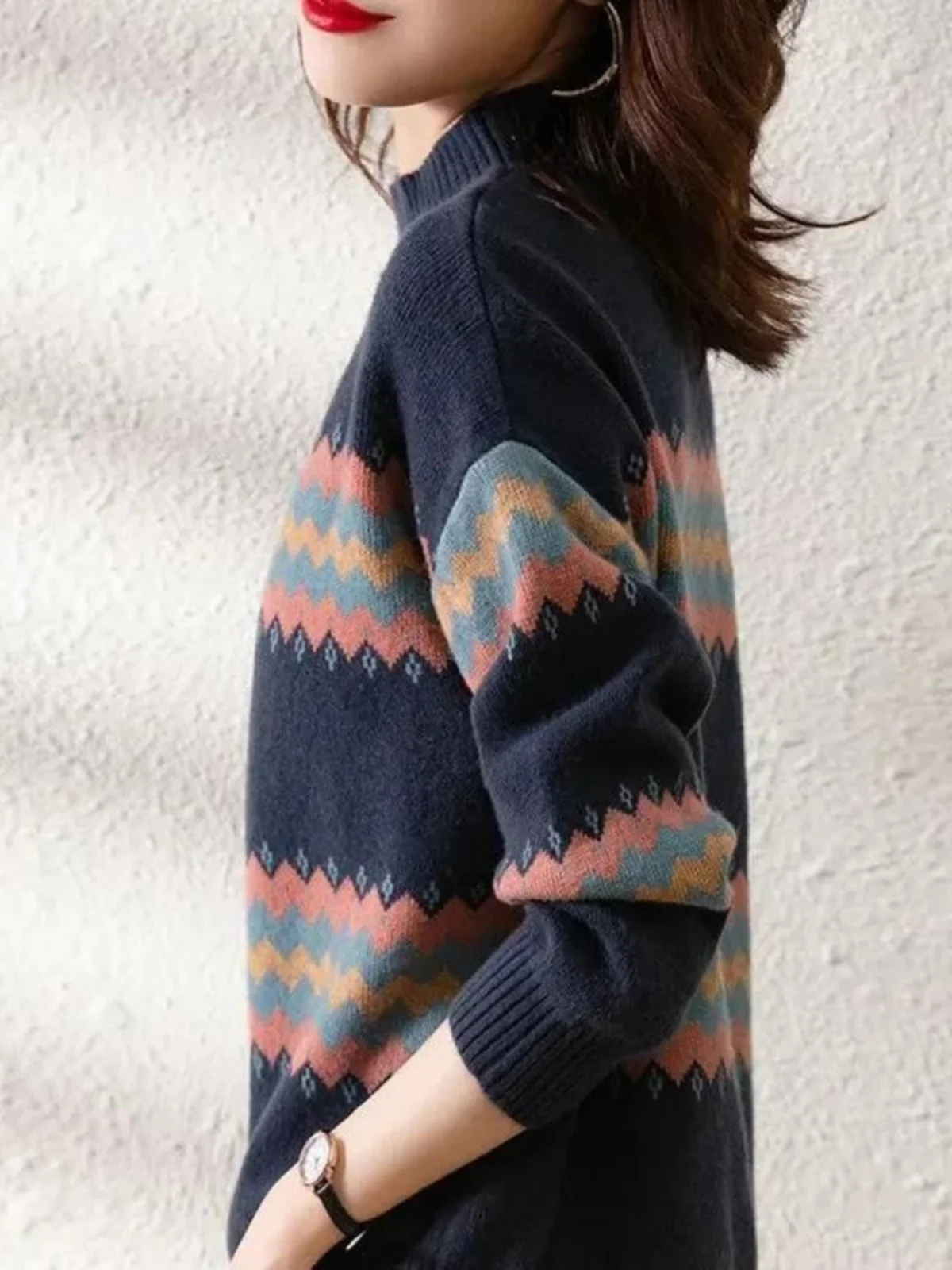 

Loose Women's Knitted Sweater f High Collar Autumn Winter Top Outerwear Base Layer Korean Sle Long Sve Regular Fit