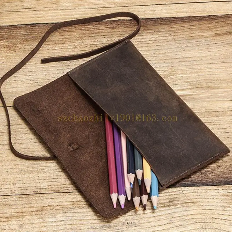 62KA ручной работы кожи кожи для ручки ретро винтажный ролл -карандаш для корпуса в офисные канцелярские товары школьные товары