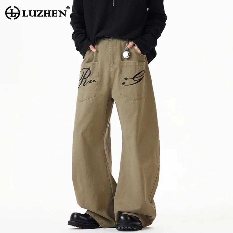 

LUZHEN Fashion High Quality Embroidery Pattern Loose Straight Casual Pants Men 2025 New Simple Stylish Wide Leg Trousers JY3140