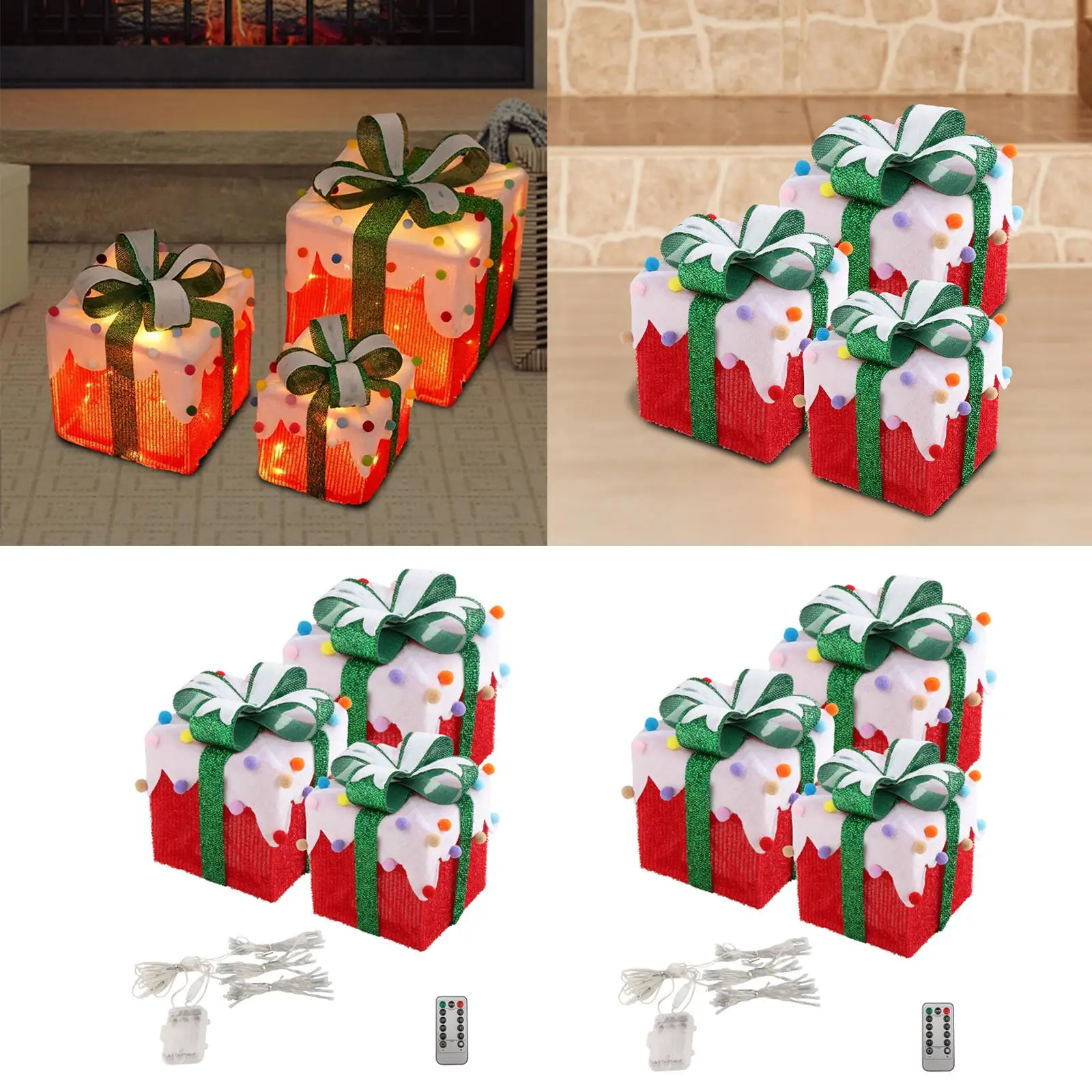 3Pcs Christmas Lighted up Gift Boxes LED Lighted Christmas Tree Present Boxes Lighted Christmas Outdoor Decorations for Holiday