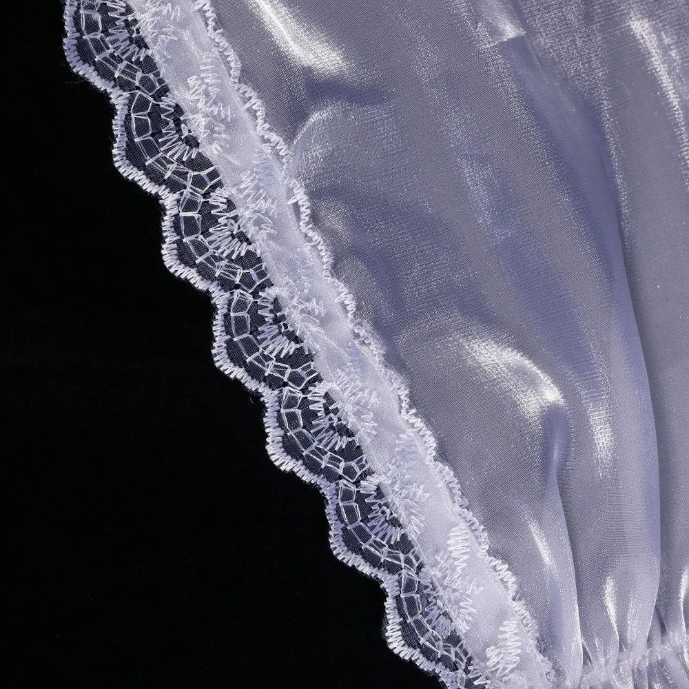 

Simple Silk Satin Lace Cape White Elastic Hooded Shawl Ribbon Trim Chiffon Hijab Church Prayer