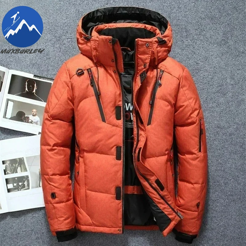-20 Chaqueta de plumón de pato ligera para hombre, abrigo grueso y cálido para nieve, cortavientos con capucha para hombre, Parka, prendas de vestir exteriores, ropa deportiva con relleno