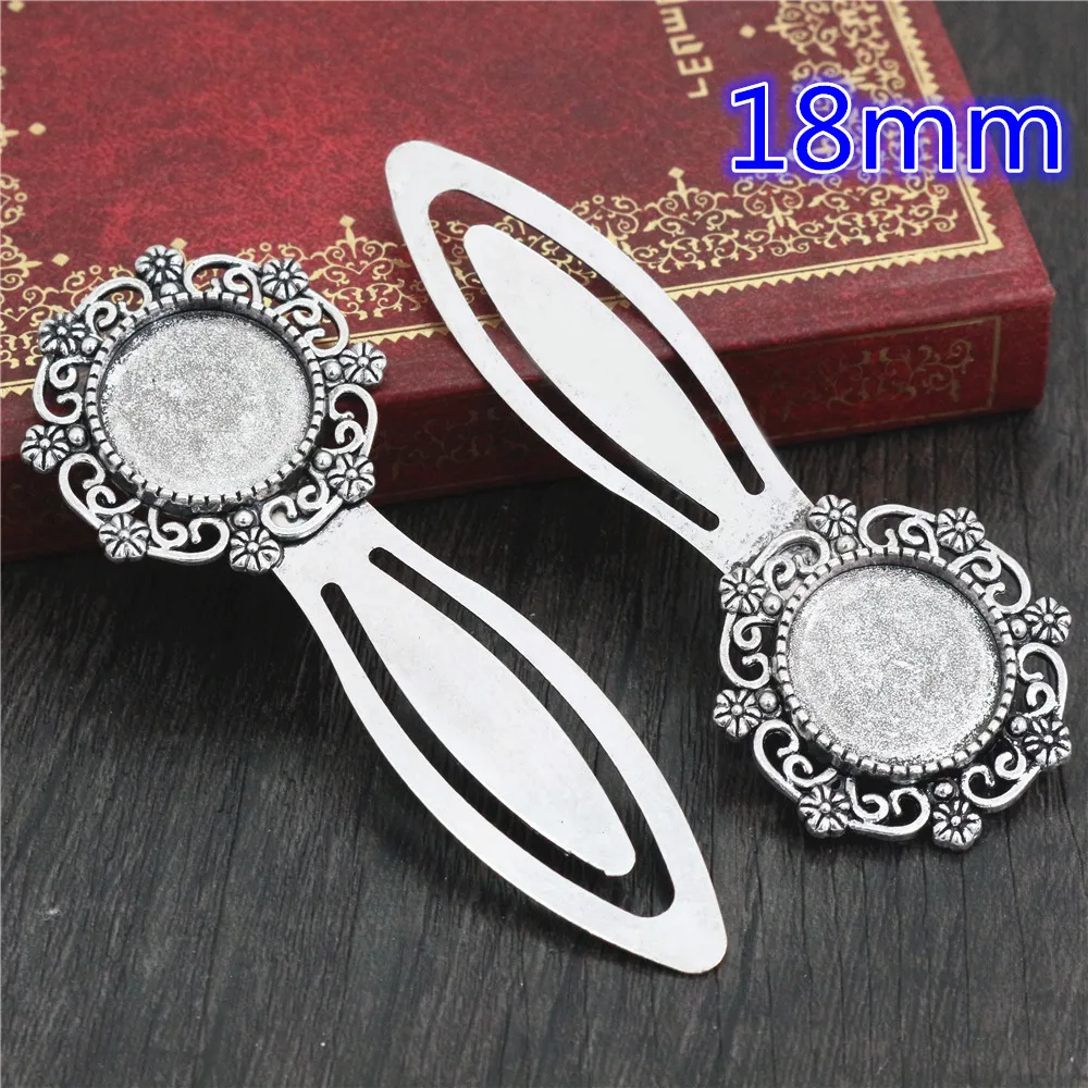2pcs Antique Silver Plated Bronze Bookmark Cabochon Base Set