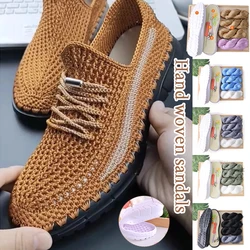 Hand-woven Hook Soles Anti-kick Soft Rubber Soles+Hollow Line Hand-knitted Slippers Sandals DIY Shoes Crocheted Material