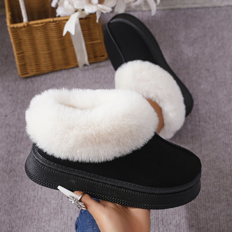 Faux Fur Women Snow Boots 2024 Winter Fashion Suede Thicked Plush Ankle Boots Woman Outdoor Non-Slip Warm Cotton-Padded Shoes