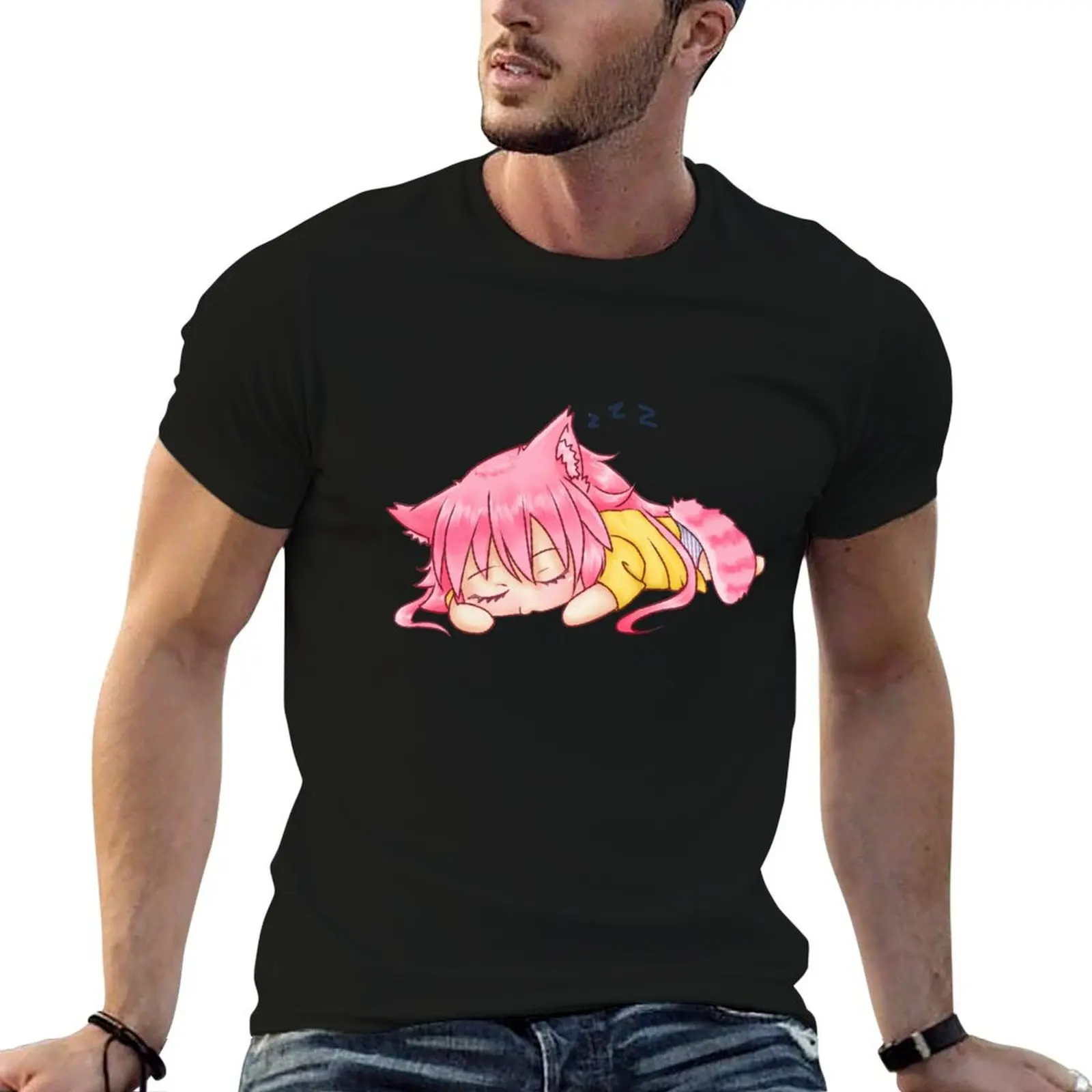 

Chibi Ranka Ookami Sleeping T-Shirt man t shirt heavy cotton anime t shirts oversize T-Shirt