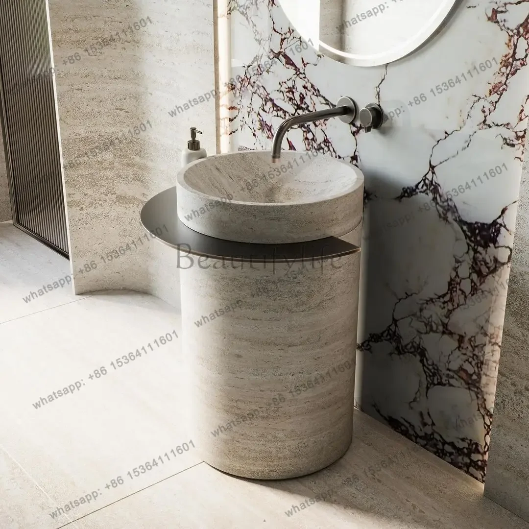 

yj58 Cylindrical Natural Marble Basin, Creative Modern Sink for Hotel Villa Bathroom, High Hardness & Heat Resistant, Customizab