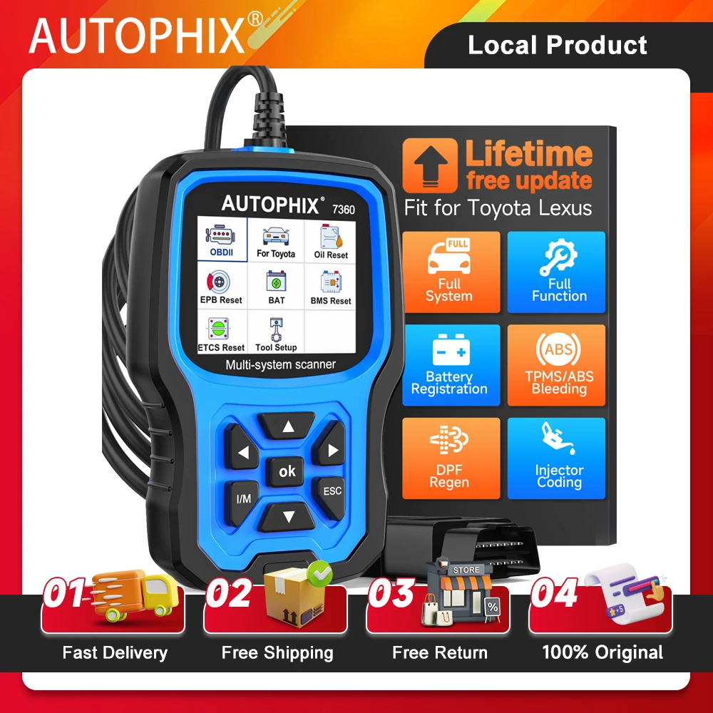 

AUTOPHIX 7360 OBD2 Scanner for TOYOTA All System Code Reader Diagnostic Tool Engine ABS EPB SRS BMS Oil BAT Reset Free Update