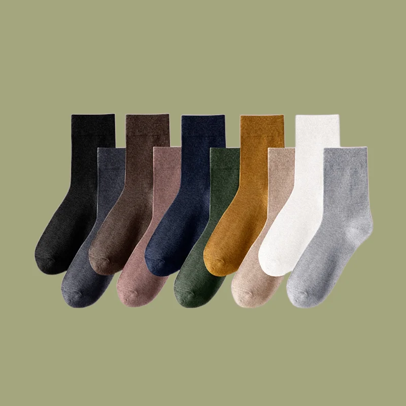 

5/10 Pairs 2024 New High Quality Men's Business Middle Tube Socks Long Tube Cotton Socks Solid Color Middle Tube Cotton Socks