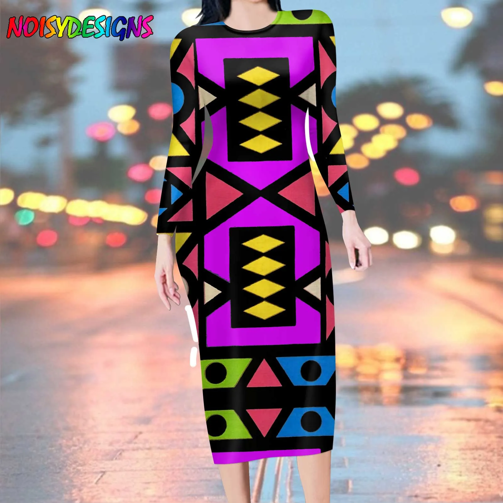 NOISYDESIGNS Ankara African Tribal Prints Women Long Dress Long Sleeve Bodycon Sexy 2024 Autumn Clothes Party Robe Longue 2024