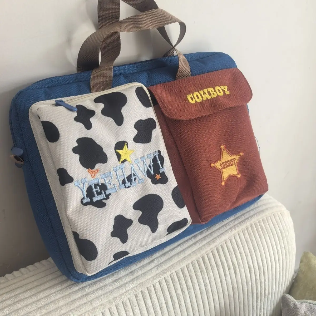 Ins Creative Unique Cartoon Color Block Laptop Bag Tablet MacBook Air Pro 13 14 Inch Case Portable Shockproof Casual Briefcase