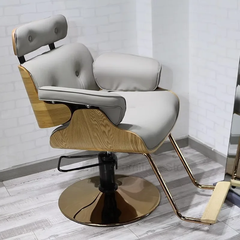 

Lie Flat Hair Chair Barbershop Hair Salon Lifting Luxury Salon Beautify Special Rotation Walnut Leather Chair Manufacturer Sale