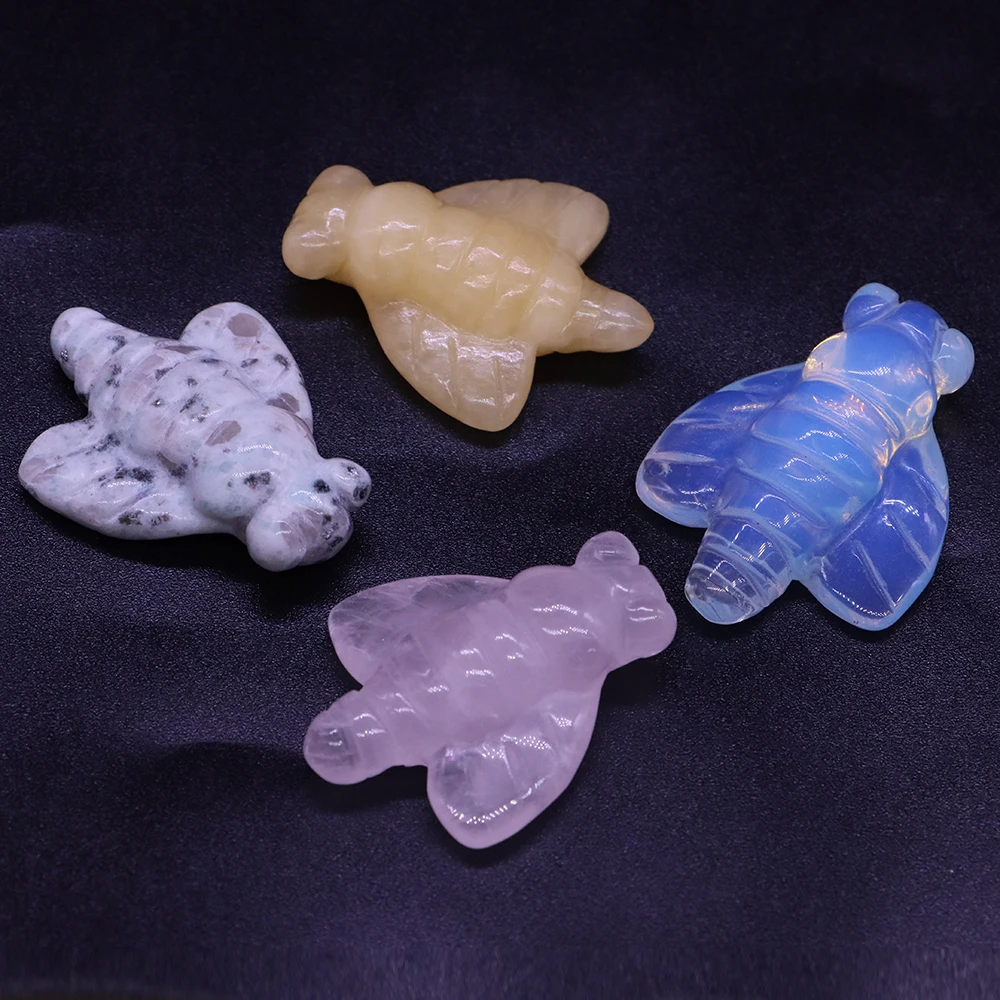 

Cute Bee Figurine Natural Stone Carved Healing Crystal Animals Statue Reiki Gemstone Home Room Decor Jewelry Making Accessories