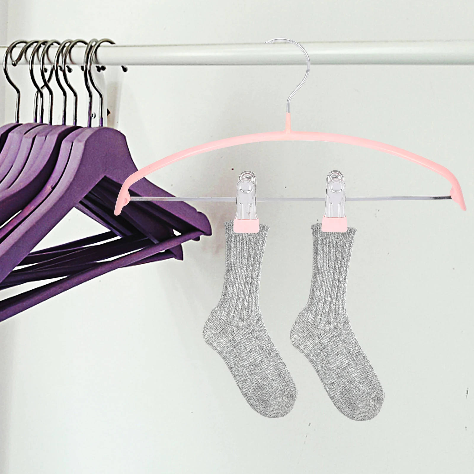 

5pcs Pink Semi circle PVC Dipped Hangers Kids Baby Clothes Adjustable Clip Anti skid Traceless Sturdy Skirt Pants