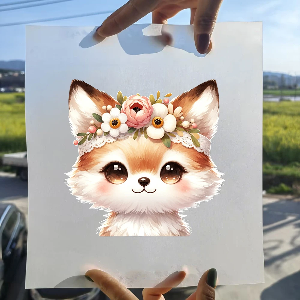 15cm Cute Flower Animal Raccoon Fox Tree Iron On Heat Transfer Sticker For Clothes Pinted Vinyl Thermal Washable T-Shirt Decal