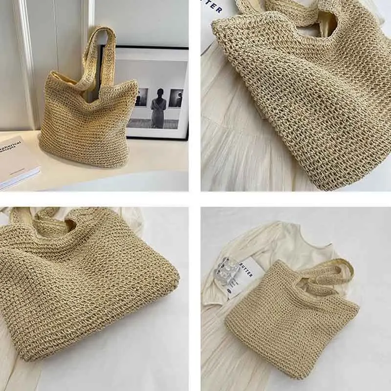 Borsa a tracolla Casual di grande capacità in paglia tessere borse a tracolla da donna borse da spiaggia estive fatte a mano grandi borse Shopper Bali 2024