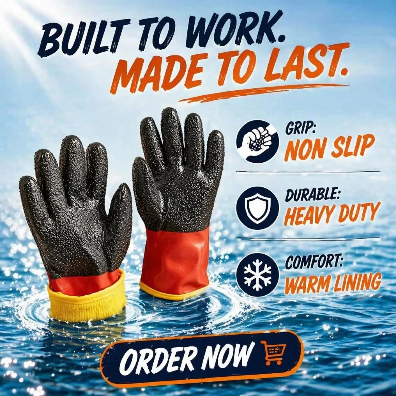 100% Waterpoof Thermal Fleece Lined Insulated PVC Coated Winter Warm Resistant Grip Work Glove for Freezer Garden Fast Delivery