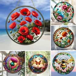 Flower Suncatcher, Stained Window Hanging, Acrylic Sign, Winter Decor, Round Sign, Wreath Sign, Wreath Center, Christmas Gift