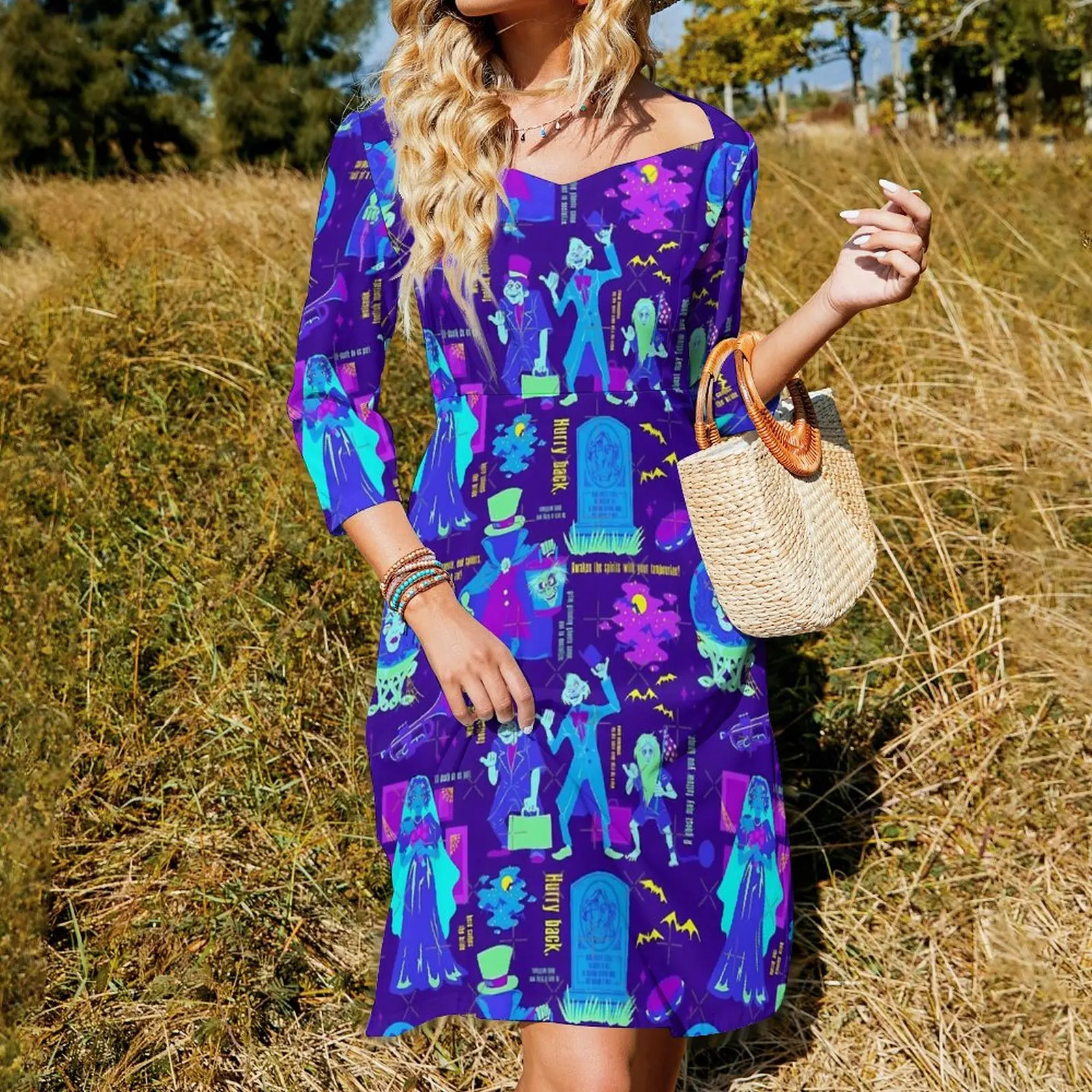 Haunted Mansion Casual Dress Woman Happy Haunts Stylish Dresses Retro Dress With Bow Spring Oversize Vestido