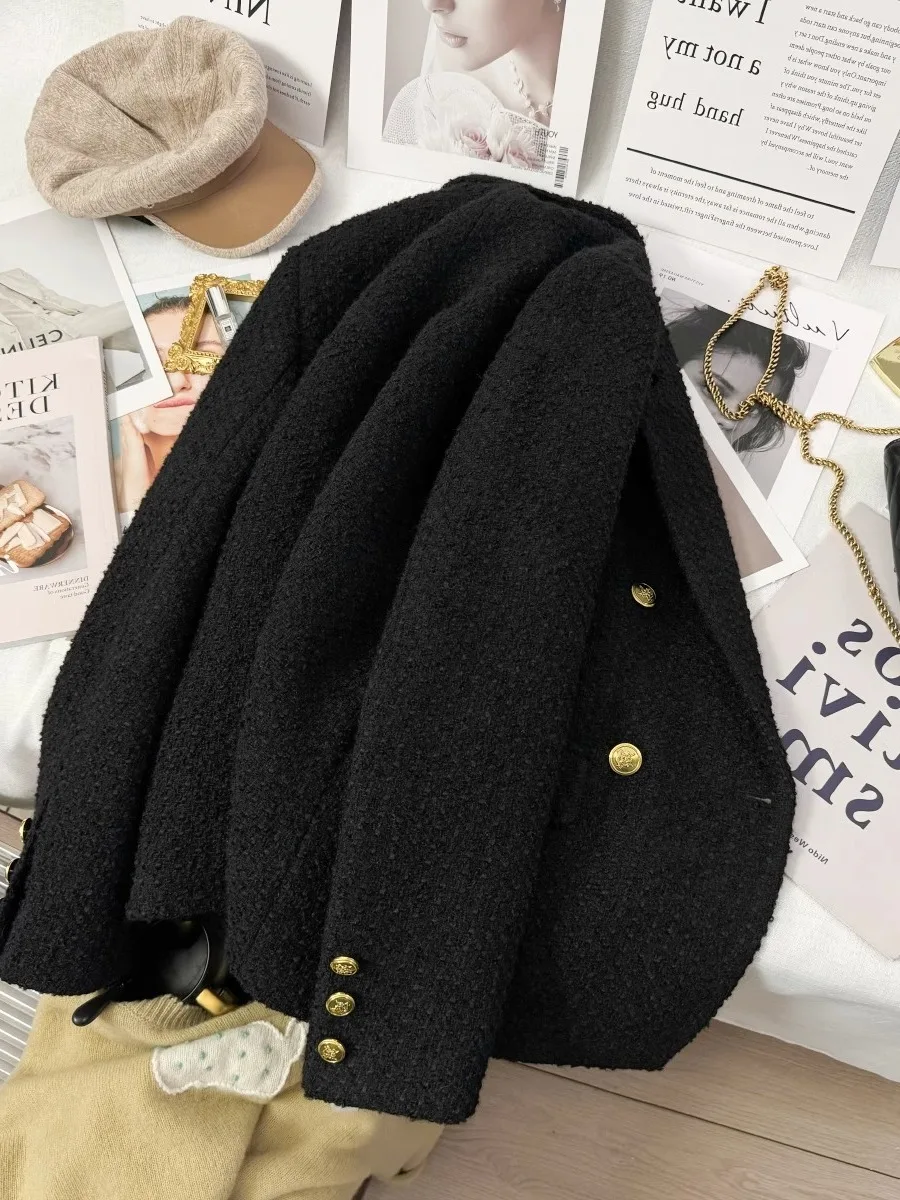 เสื้อเบลเซอร์ผู้หญิงสไตล์โกธิคสีดำ ผ้าทวีด แขนยาว หรูหรา สไตล์วินเทจ กระดุมแถวเดียว ทรงสูท ยุค Y2K อีโม ยุค 2000 ฤดูใบไม้ร่วง 2025