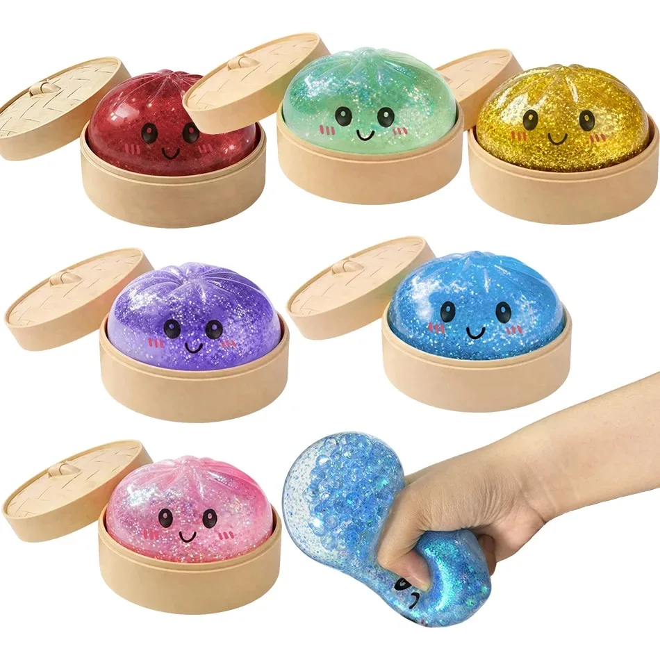 Realistisches Riesen-Knödel-Quetschspielzeug mit Bambus-Dampfgarer, weiches, langsam rückfederndes sensorisches Quetschspielzeug zur Angstlinderung, Fidget-Stressball