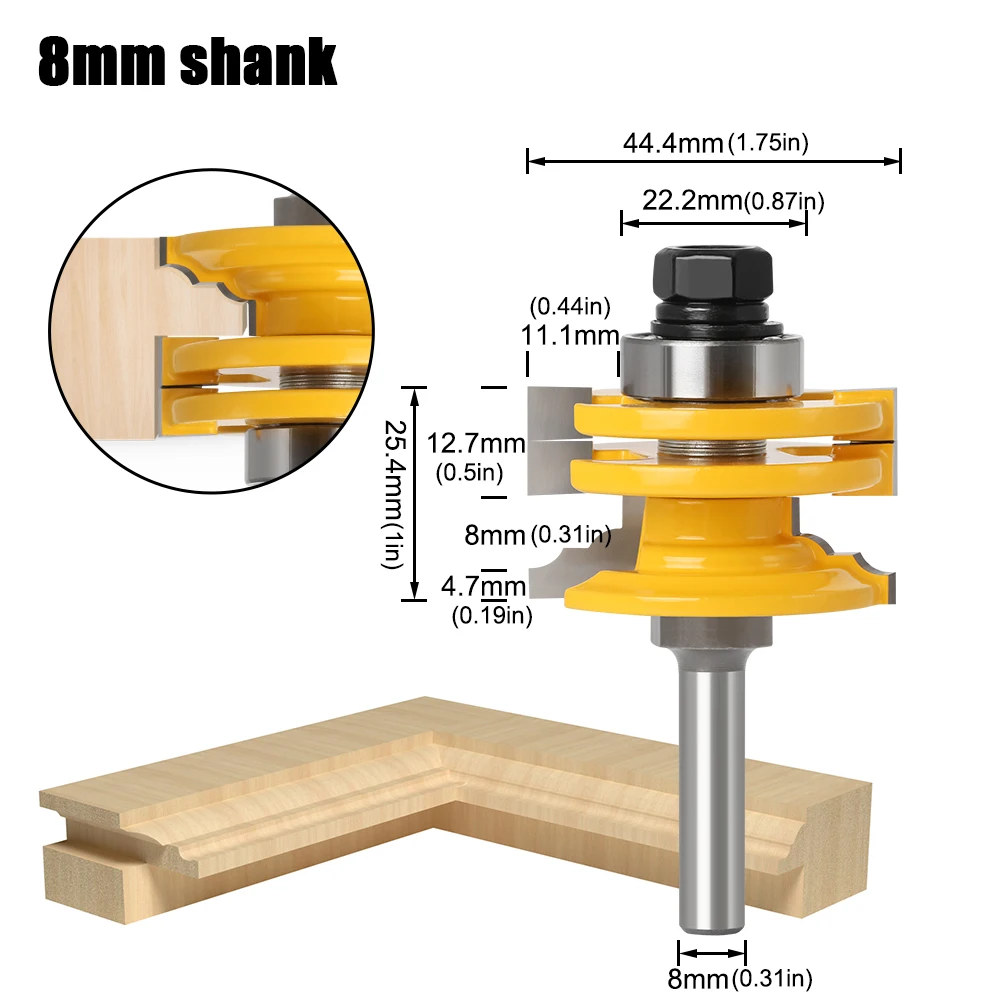 1 Pc 8mm 12mm 1/2in Shank Glass Door Rail & Stile Reversible Router Bit Wood Cutting Tool woodworking router bits