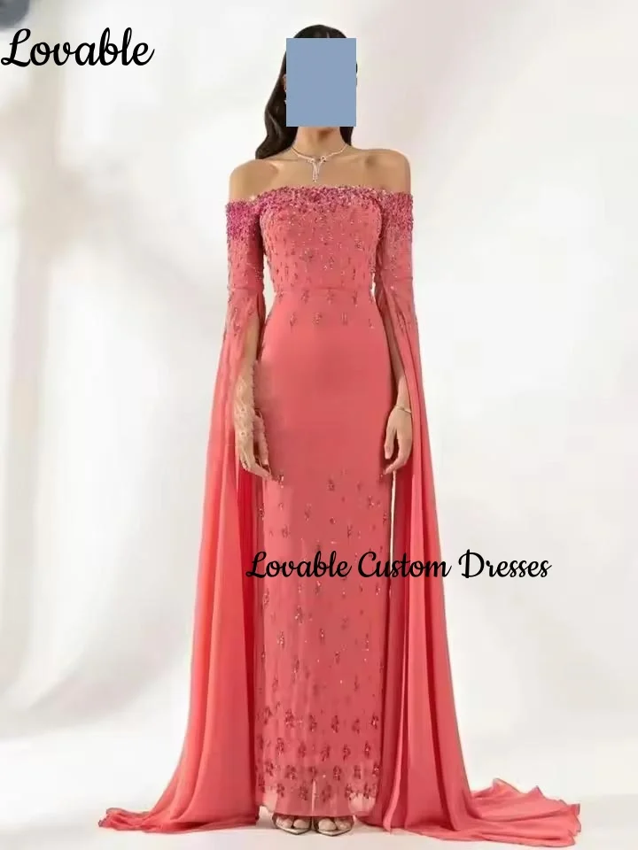 

Luxury Dresses Evening Customized Beadings Column Off-The-Shoulder Neckline Wedding Dress Women Floor-Length Zipper Up Dresses