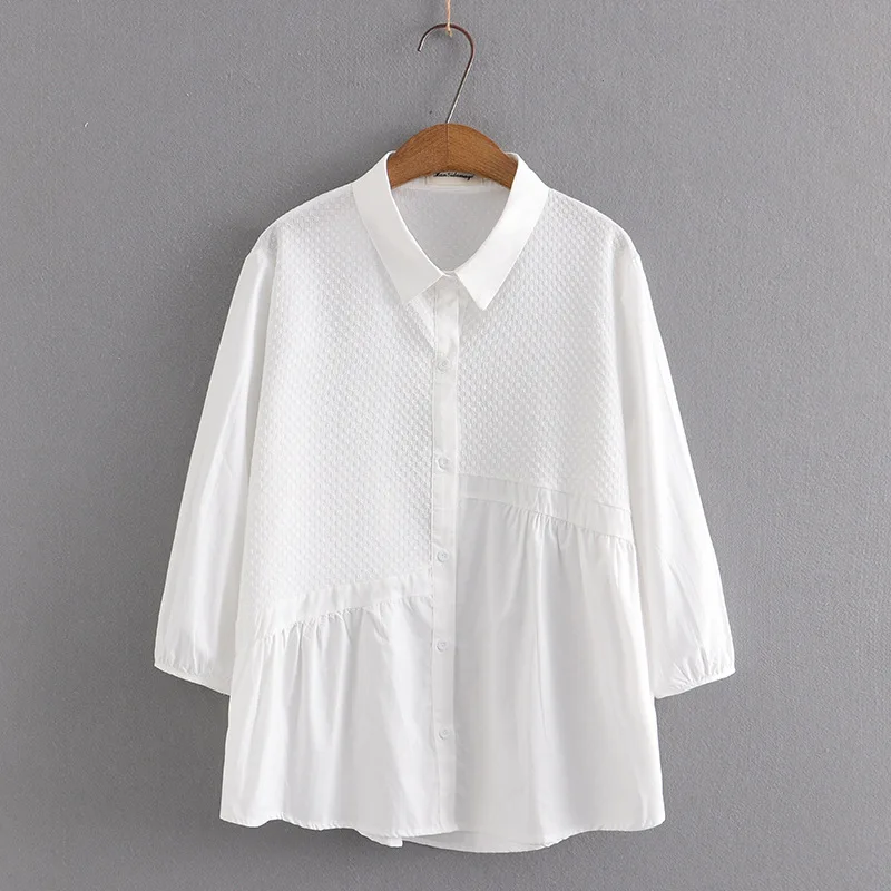 New 2023 Ladies Spring Summer Plus Size Tops For Women Large Size Blouse Long Sleeve V-neck White Shirt 3XL 4XL 5XL 6XL