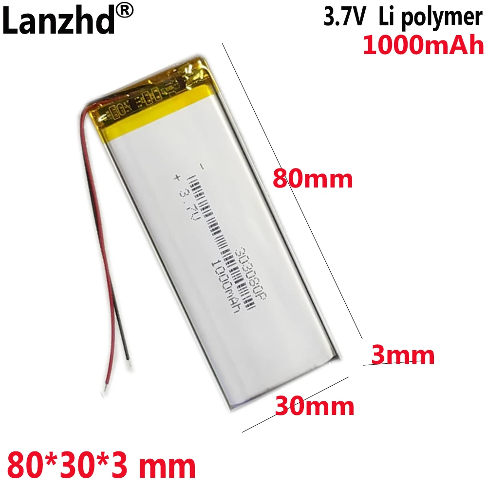 3.7V 1000mAh Lipo Polymer Battery For Traffic recorder tablet computer learning machine battery 303080