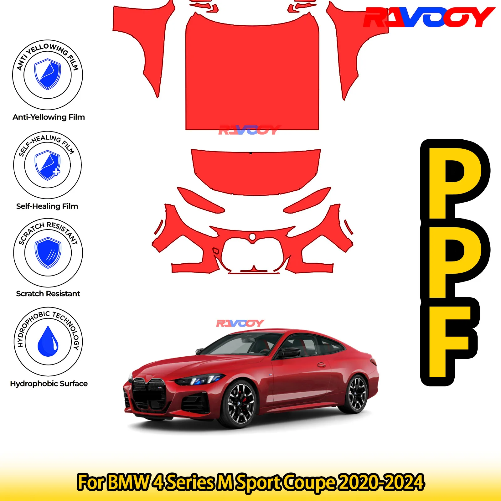 

Для BMW 4-й серии M Sport Coupe 2020-2024, глянцевая матовая черная предварительно вырезанная передняя защитная пленка PPF, комплект