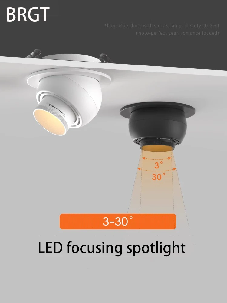 

Led Focusing Spotlights Recessed Adjustable Angle Zoom Spot Light 3 30 Degree 75mm Hole Small Beam COB Foco 110V 220V Lamp 7W