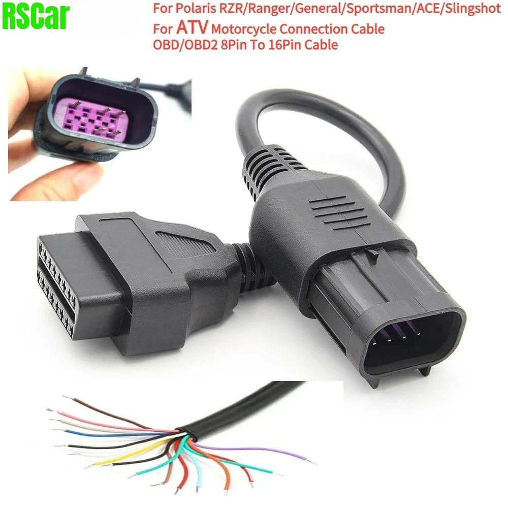 

OBD ATV Motorcycle Connection Cable OBD2 8Pin To 16Pin Diagnostic Adapter for Polaris RZR/Ranger/General/Sportsman/ACE/Slingshot