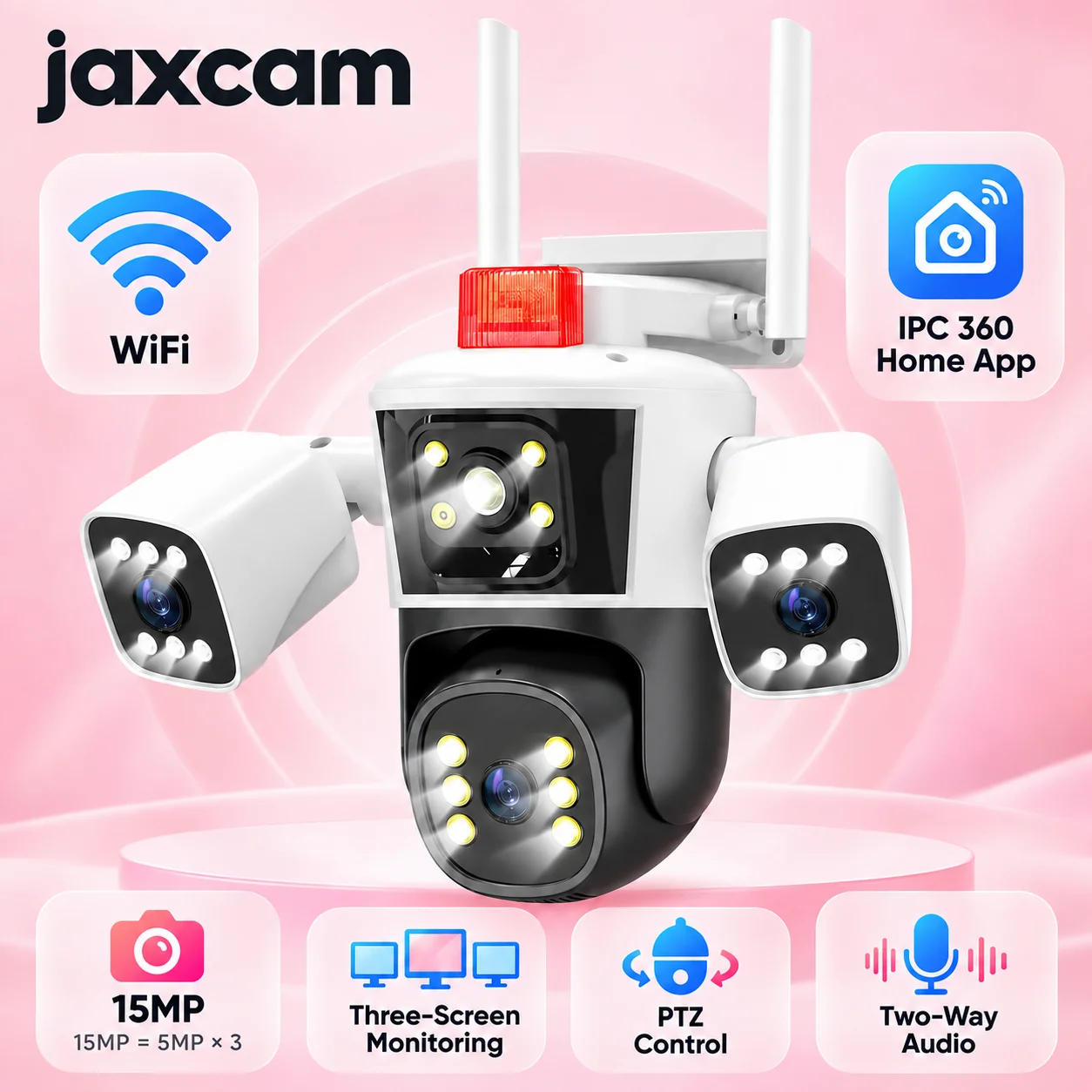 Home Security Flood Lights - 4K, 1500만 화소, 3개의 렌즈, 3개의