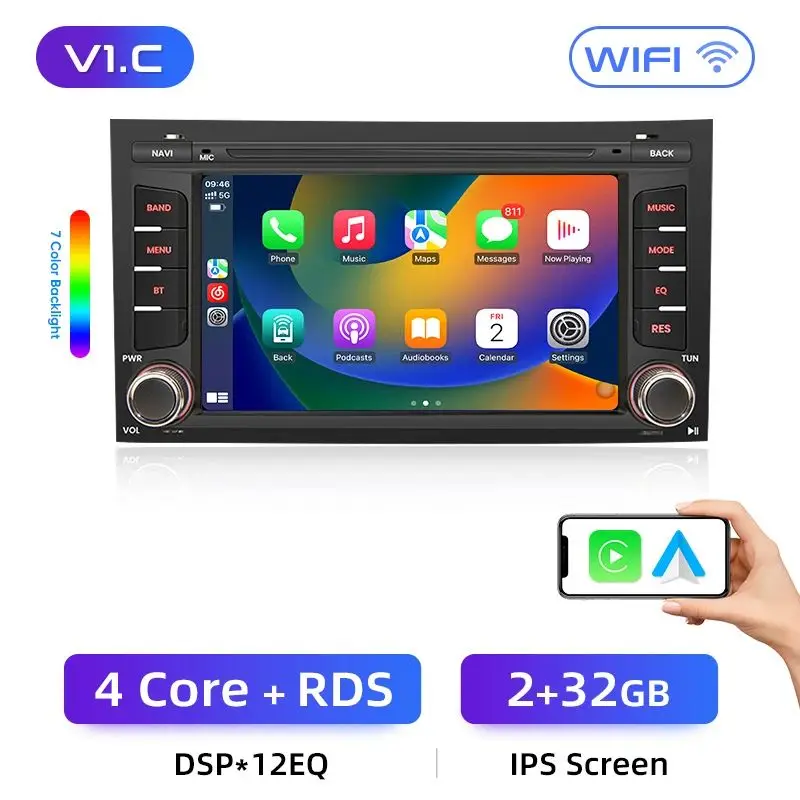 Junsun 7 inch autoradio voor Seat Leon MK3 5F 2012 2013 2014 - 2020 draadloze CarPlay Android Auto FM RDS DSP GPS Multimedia
