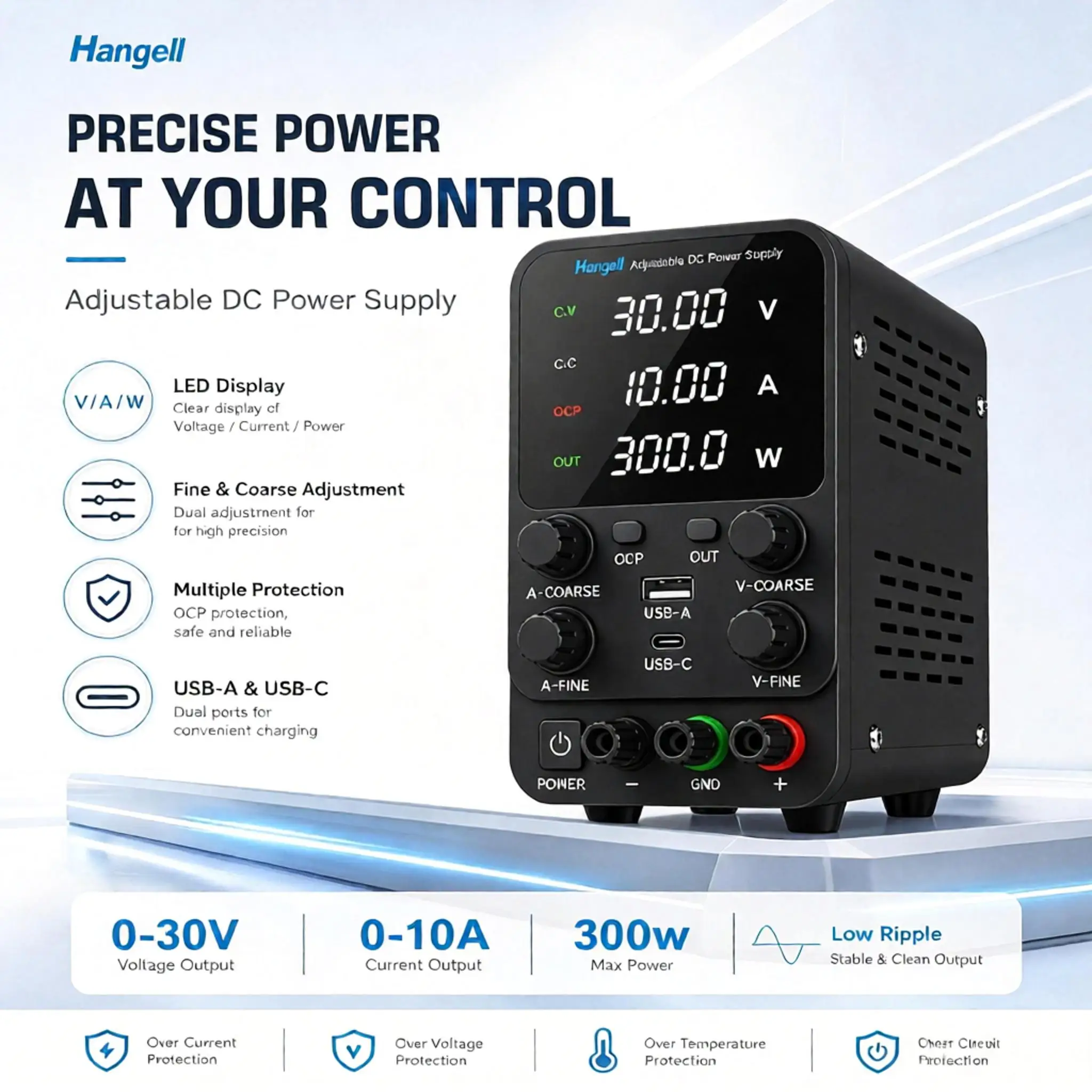 DC Power Supply 30V  Adjustable Bench Lab Power Supply Encoder Control Voltage Current Support 110V/220V Dual Input Voltage