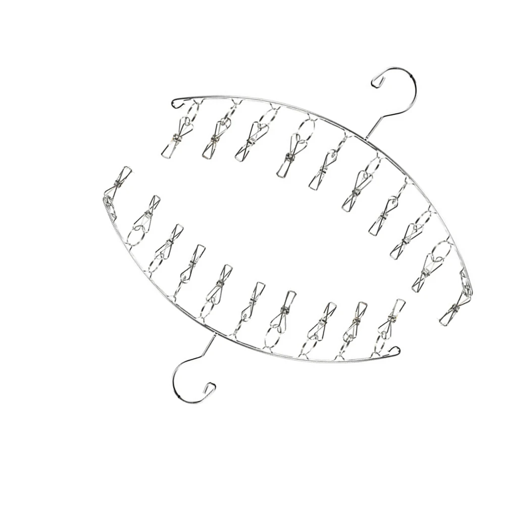 

2Pcs Stainless Steel Sock Drying Rack Arc Shape Windproof Clips Laundry Rack 8 Clips Multi-Functional Hanging Holder