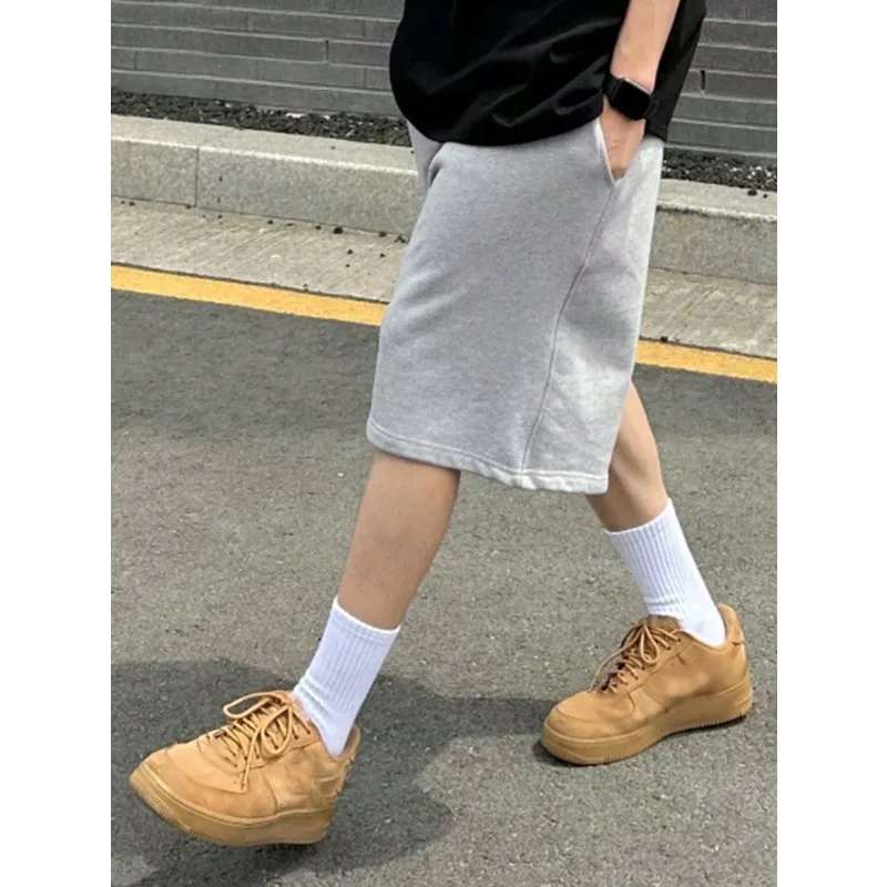 شورت رجالي كاجوال فضفاض باللون الرمادي للفصول الأربعة من القطن الخالص برباط عالي الجودة شورت رياضي غير رسمي شورت رجالي