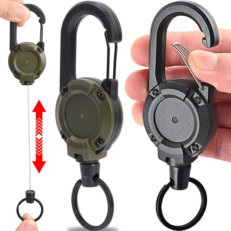 1/2pcs Retractable Rope Carabiner Keychain Outdoor Automatic Wire Rope Luya Anti-theft Tactical Key Holder Keyring Hook Tool