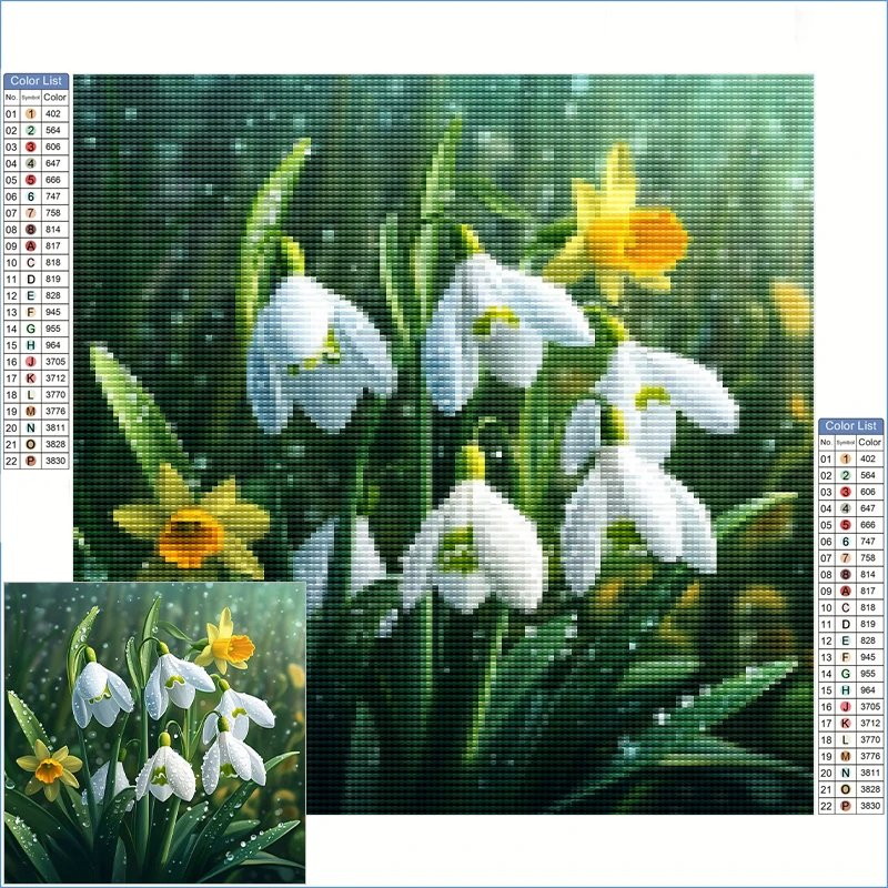 

Diamond Painting 2025 New Collection Snowdrops And Daffodils In The Rain Diamond Art Full Rhinestones Cross Stitch Products