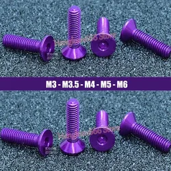 M3 M3.5 M4 M5 M6 Aluminum Alloy Flat Head Socket Cap Screw Purple Anodized Countersunk Head Allen Bolts Hex Drive DIN7991