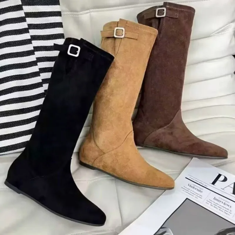 

Новый стиль, роскошные женские сапоги до колена в западном стиле, плиссированная обувь, модные пикантные женские высокие сапоги с острым носком, обувь на танкетке на молнии