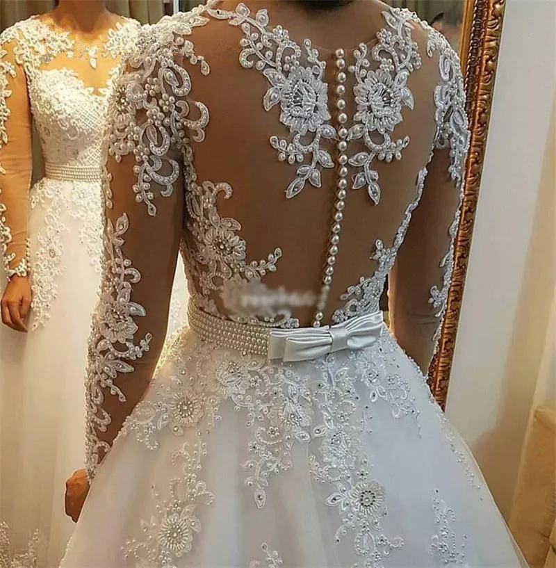 Pearls Beads 2 in 1 Brazil Wedding Dress 2022 Vestido De Novia Lace Appliques Detachable Train A line Wedding Dresses W0278